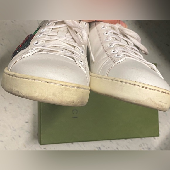 Gucci White Leather Embellished Lip Ace Sneakers - Picture 11 of 16